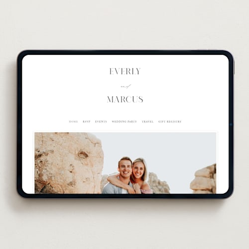 This is a snow wedding websites by Hooray Creative called everly printing on digital paper in standard