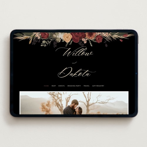 This is a merlot wedding websites by Susan Moyal called botanical edge printing on digital paper in standard
