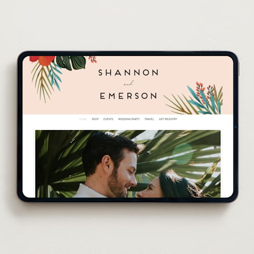 This is a coral wedding websites by Joanna Griffin called tropical oasis printing on digital paper in standard