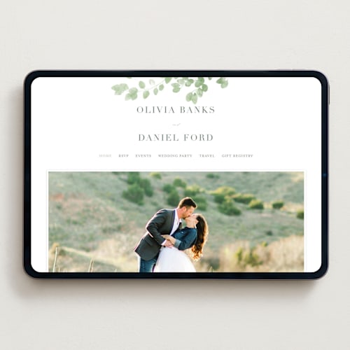 This is a eucalyptus wedding websites by Kristie Kern called vining printing on digital paper in standard