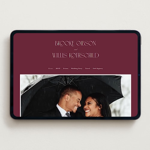 This is a merlot wedding websites by Erica Krystek called arched monogram printing on digital paper in standard