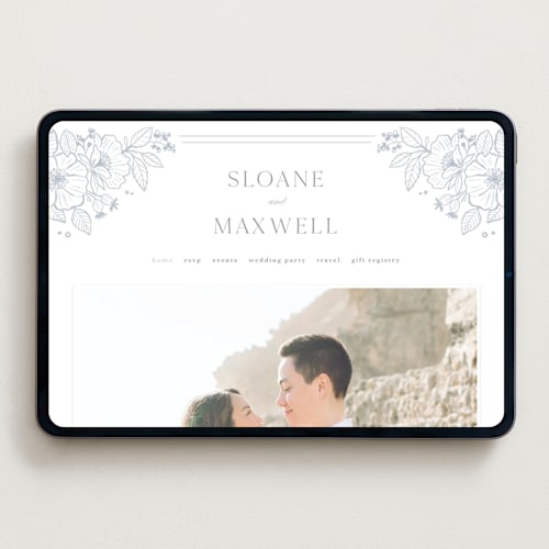 This is a powder blue wedding websites by Kristen Smith called wild roses printing on digital paper in standard