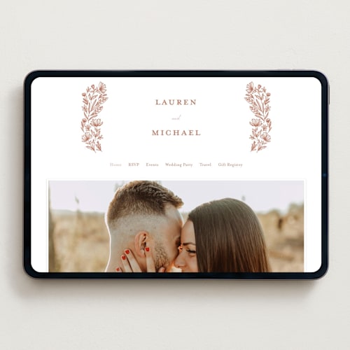 This is a dusty rose wedding websites by Heather Cairl called pressed botanicals printing on digital paper in standard