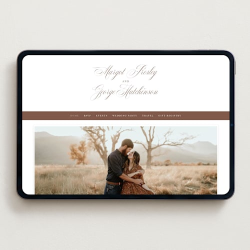 This is a burnt sienna wedding websites by Megan Davis called lombardy printing on digital paper in standard