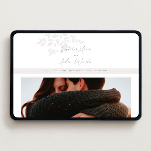 This is a warm grey wedding websites by Wildfield Paper Co called vine printing on digital paper in standard