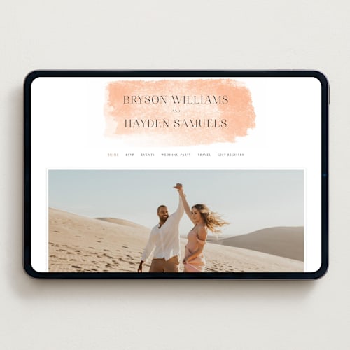 This is a blush wedding websites by Snow and Ivy called swept printing on digital paper in standard