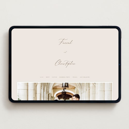 This is a blushing wedding websites by Hooray Creative called beautifully scripted printing on digital paper in standard