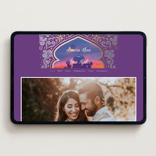 This is a aubergine wedding websites by Creo Study called whole new world from disney's aladdin printing on digital paper in standard