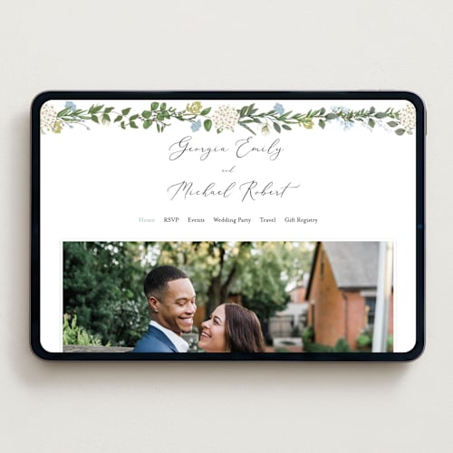 This is a coastal wedding websites by Susan Moyal called hydrangea vine printing on digital paper in standard