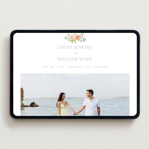 This is a hibibscus wedding websites by Everett Paper Goods called chelsea printing on digital paper in standard