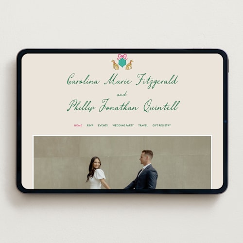 This is a peony wedding websites by Jackie Crawford called whimsical hand illustrated crest printing on digital paper in standard