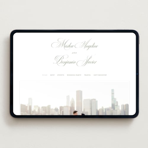 This is a garden wedding websites by Kelly Schmidt called chic script printing on digital paper in standard