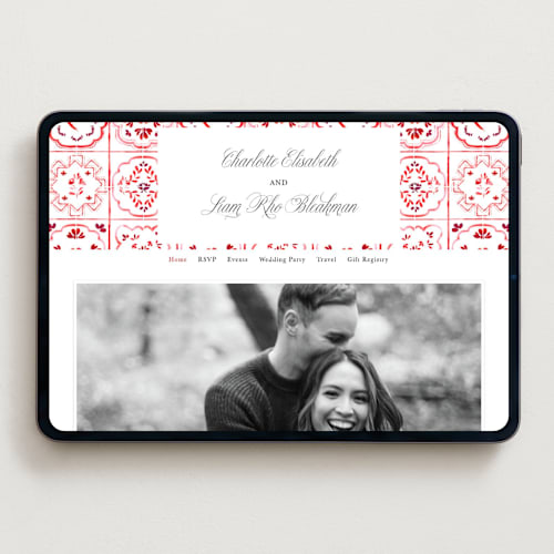 This is a scarlet wedding websites by Itsy Belle Studio called almafi printing on digital paper in standard