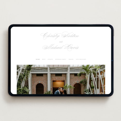 This is a matte silver wedding websites by Creo Study called monogrammed eternity printing on digital paper in standard