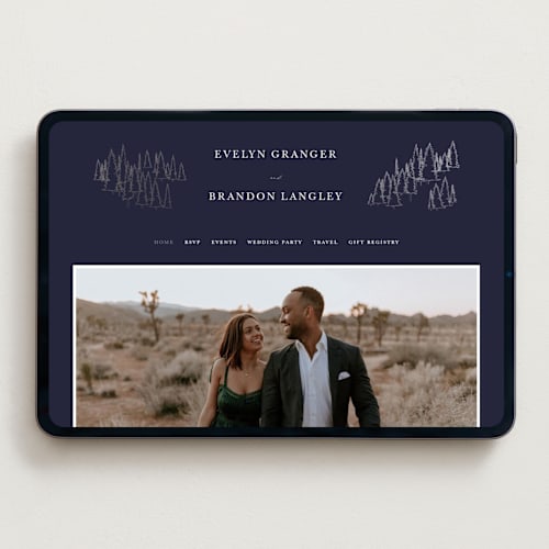 This is a navy wedding websites by Sarah Brown called peaks printing on digital paper in standard
