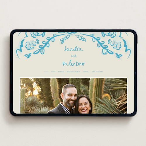 This is a cream blue wedding websites by Ani Somi called santa catalina printing on digital paper in standard