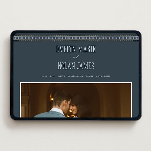This is a periwinkle wedding websites by Erin German called sadie printing on digital paper in standard