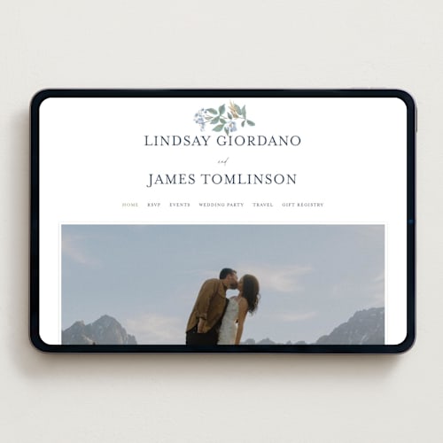 This is a sapphire wedding websites by Olivia Raufman called climbing florals printing on digital paper in standard
