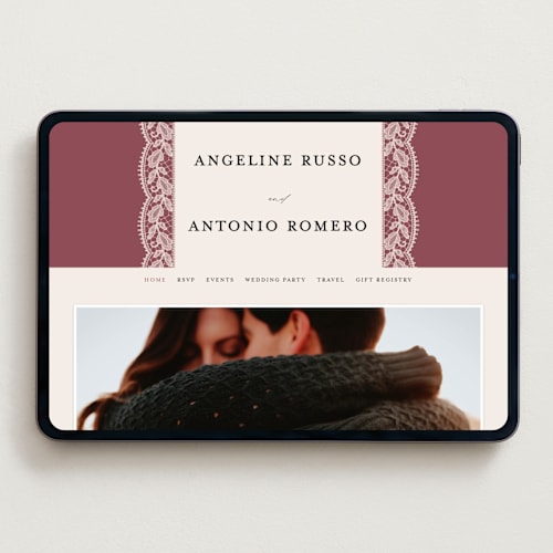 This is a mauve wedding websites by Erica Krystek called chantilly printing on digital paper in standard