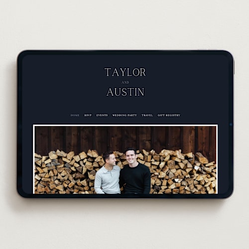 This is a navy wedding websites by Vanessa Doyle called in love printing on digital paper in standard