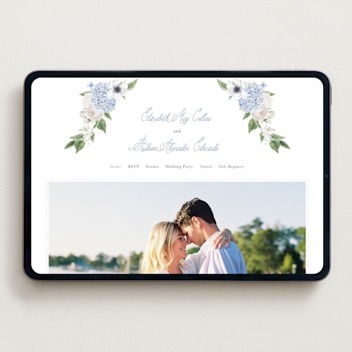 This is a periwinkle wedding websites by Design Lotus called sweethearts printing on digital paper in standard