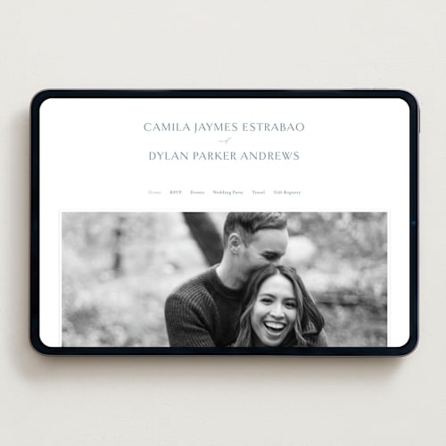 This is a dusty blue wedding websites by Jennifer Postorino called graceful printing on digital paper in standard