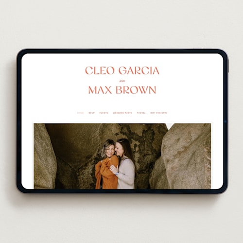 This is a neon orange wedding websites by Blustery August called boldly printing on digital paper in standard