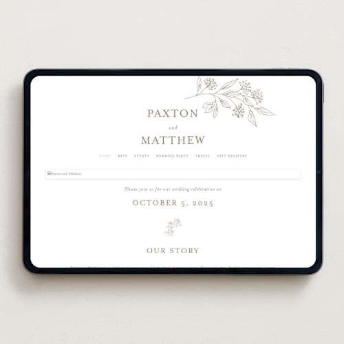 This is a taupe wedding websites by Chris Griffith called monogrammed printing on digital paper in standard