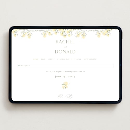 This is a sun wedding websites by Phrosné Barwood called butter blossoms printing on digital paper in standard