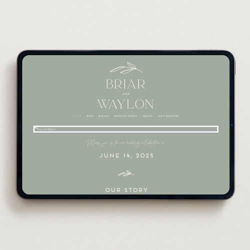 This is a sage wedding websites by Erica Krystek called soft arch printing on digital paper in standard