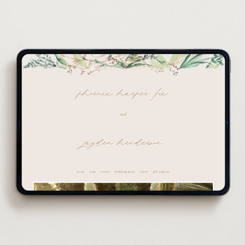 This is a greenery wedding websites by Phrosné Barwood called fresh tropical printing on digital paper in standard