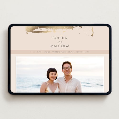 This is a blush wedding websites by Hannah Williams called modern serene printing on digital paper in standard