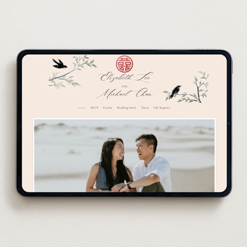 This is a cream wedding websites by Elly called lovebirds printing on digital paper in standard