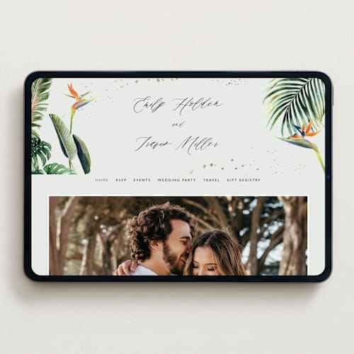 This is a tropical wedding websites by Elly called our paradise printing on digital paper in standard