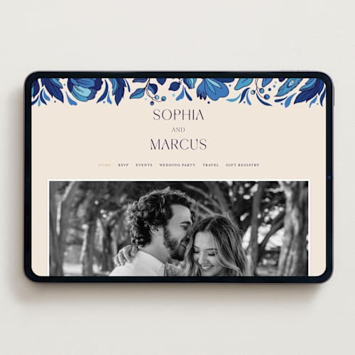 This is a cerulean wedding websites by GeekInk Design called gilded printing on digital paper in standard