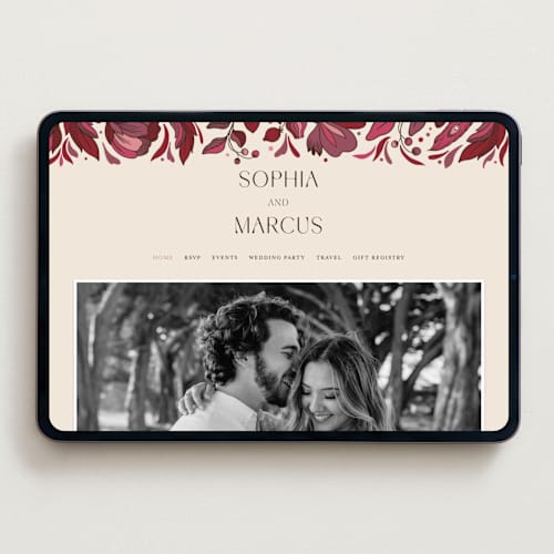 This is a crimson wedding websites by GeekInk Design called gilded printing on digital paper in standard