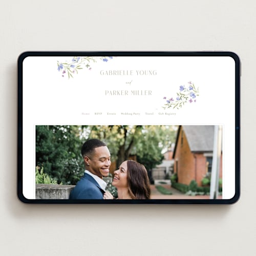This is a wisteria wedding websites by Everett Paper Goods called sweeping meadow printing on digital paper in standard