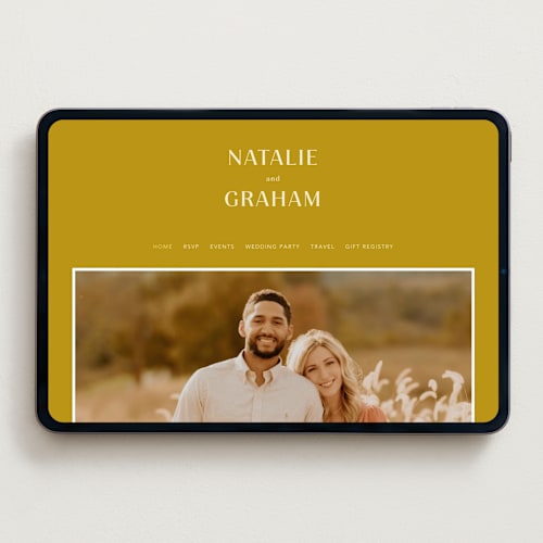 This is a marigold wedding websites by Stacey Day called swoop printing on digital paper in standard