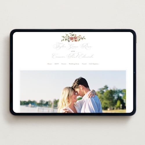 This is a mulberry wedding websites by Everett Paper Goods called foliage crest printing on digital paper in standard