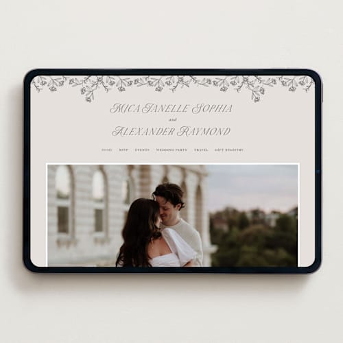 This is a stone wedding websites by Phrosné Barwood called etched floral printing on digital paper in standard
