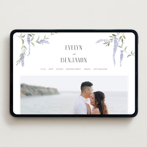 This is a lavender wedding websites by Design Lotus called enchanted evening printing on digital paper in standard