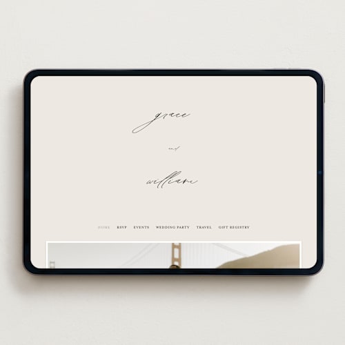 This is a ivory wedding websites by Angela Thompson called delicate script printing on digital paper in standard