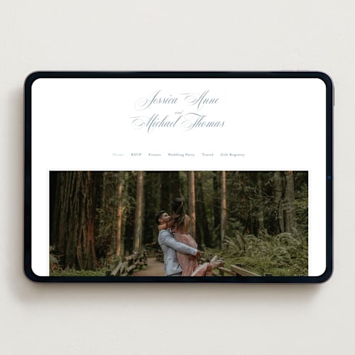 This is a dusty blue wedding websites by Jennifer Postorino called empire printing on digital paper in standard