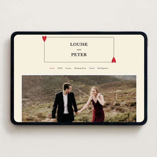 This is a champagne wedding websites by Helena Vitto called red hearts printing on digital paper in standard