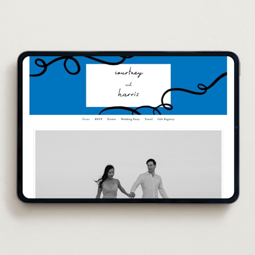 This is a cobalt wedding websites by mo kelley called swirl frame printing on digital paper in standard