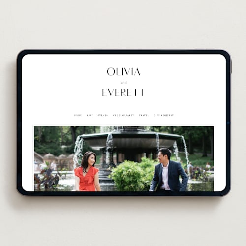 This is a onyx wedding websites by Emily Betts called modern classic names printing on digital paper in standard