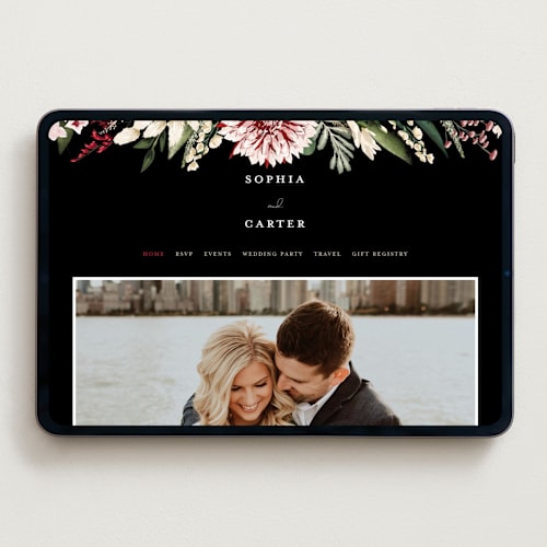 This is a cabernet wedding websites by Susan Moyal called bold bouquet printing on digital paper in standard