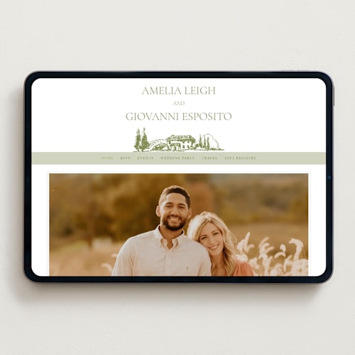 This is a pistachio wedding websites by Lucrecia Caporale called vineyard elegance printing on digital paper in standard