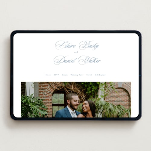 This is a provincial blue wedding websites by Creo Study called aristocratic printing on digital paper in standard