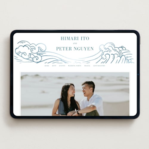 This is a aqua wedding websites by Jessie Steury called waves printing on digital paper in standard